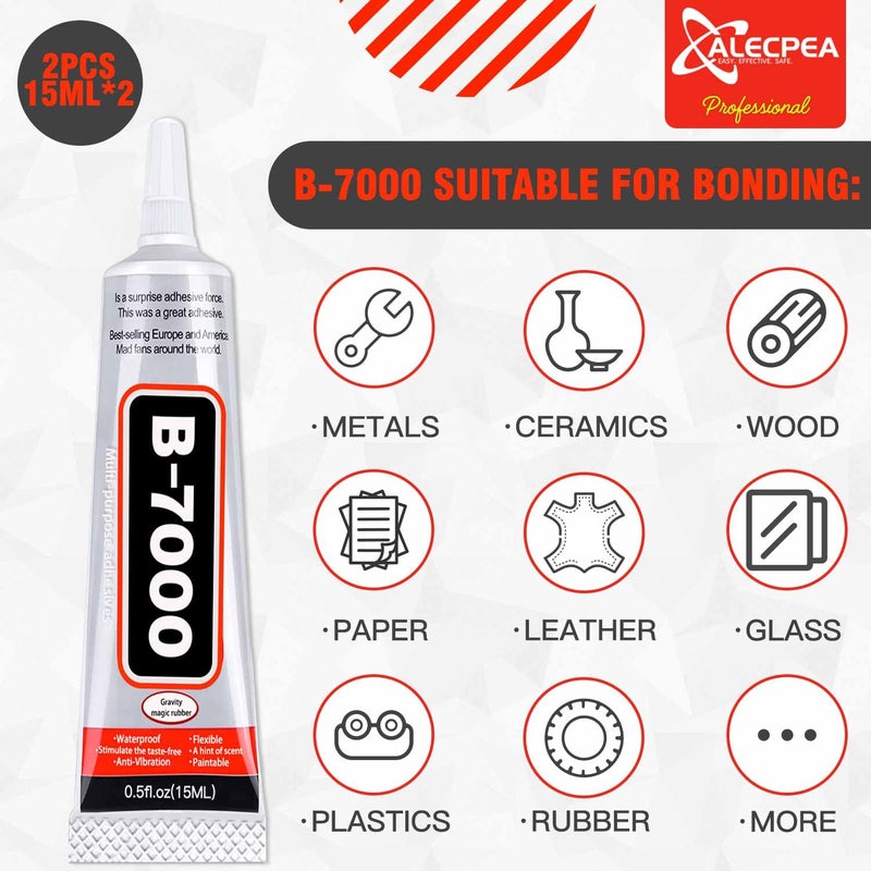 ALECPEA B-7000 Craft Glue for Jewelry Making - 15ml/0.5oz (2 Pack) - Multi-Function B-7000 Super Adhesive Glues Liquid Fusion Glue for Rhinestones Crafts, Clothes Shoes, Fabric, Jewelry Making, Cell Phones - Image 2