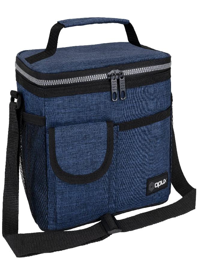 opux Insulated Lunch Box for Men Women, Leakproof Thermal Lunch Bag Cooler Work Office School, Soft Reusable Lunch Tote with Shoulder Strap, Adult Kid Lunch Pail Kit, 14 Cans, Navy Blue - Image 1