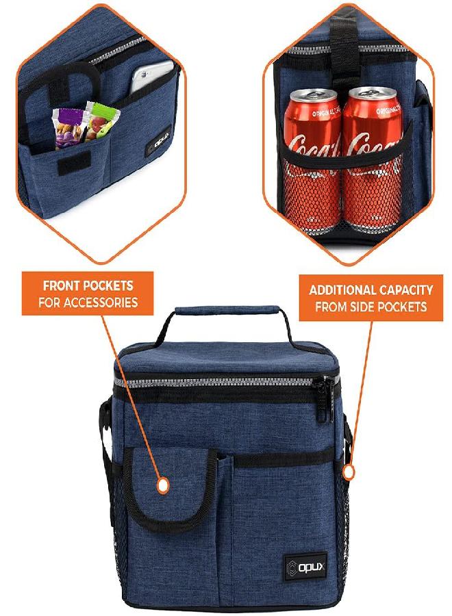 opux Insulated Lunch Box for Men Women, Leakproof Thermal Lunch Bag Cooler Work Office School, Soft Reusable Lunch Tote with Shoulder Strap, Adult Kid Lunch Pail Kit, 14 Cans, Navy Blue - Image 4