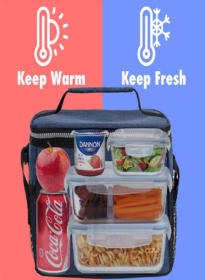 opux Insulated Lunch Box for Men Women, Leakproof Thermal Lunch Bag Cooler Work Office School, Soft Reusable Lunch Tote with Shoulder Strap, Adult Kid Lunch Pail Kit, 14 Cans, Navy Blue - Image 2