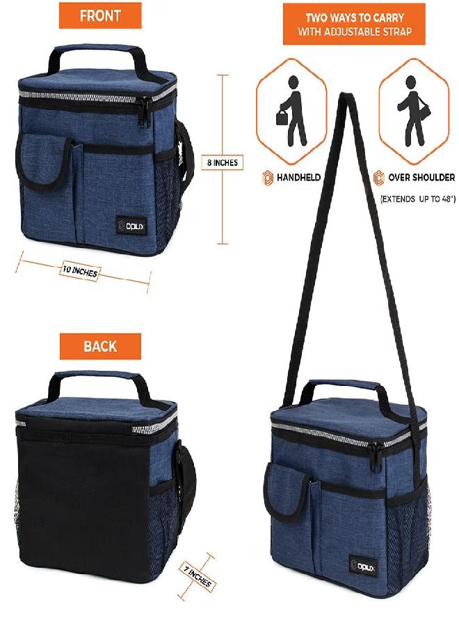opux Insulated Lunch Box for Men Women, Leakproof Thermal Lunch Bag Cooler Work Office School, Soft Reusable Lunch Tote with Shoulder Strap, Adult Kid Lunch Pail Kit, 14 Cans, Navy Blue - Image 3