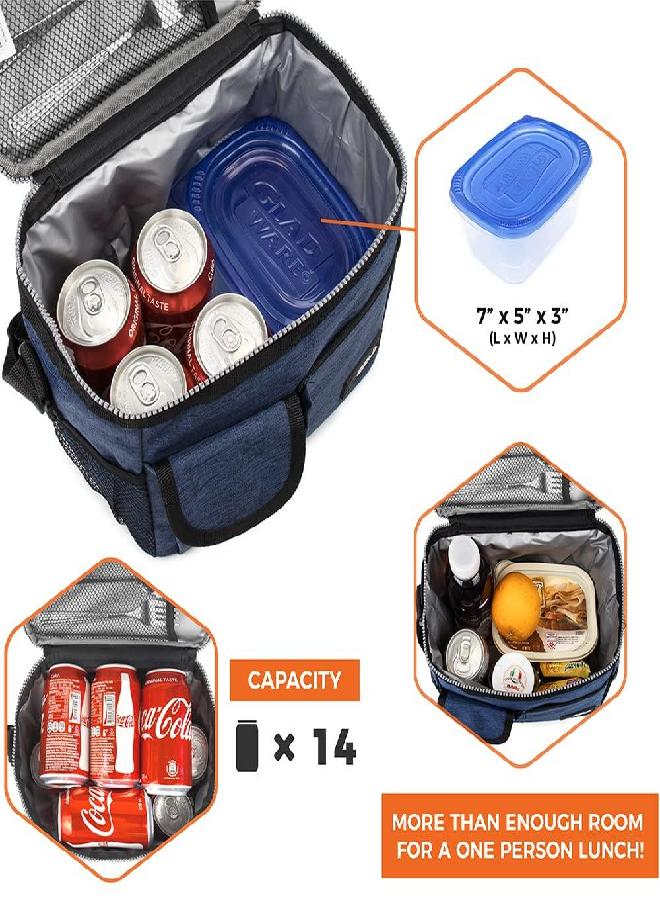 opux Insulated Lunch Box for Men Women, Leakproof Thermal Lunch Bag Cooler Work Office School, Soft Reusable Lunch Tote with Shoulder Strap, Adult Kid Lunch Pail Kit, 14 Cans, Navy Blue - Image 5