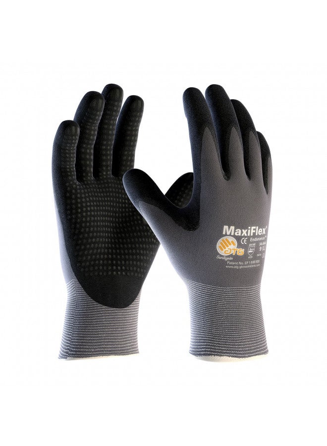 ATG MaxiFlex Endurance 34-844 Seamless Knit Nylon Work Glove with Nitrile Coated Grip on Palm & Fingers (Pack of 3),Black and Gray