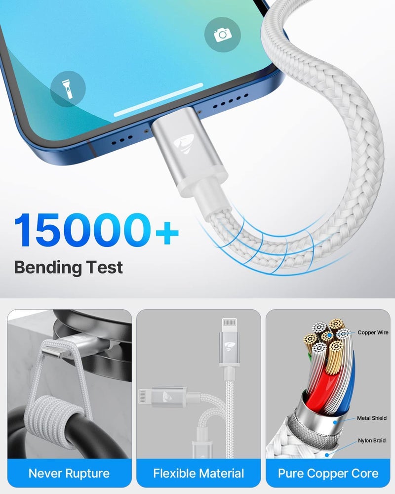 اييونوس كابل طويل USB-C إلى Lightning بطول 3 متر، كابل شحن iPhone معتمد من MFi، كابل شحن من نوع USB-C إلى iPhone، سلك شحن سريع متوافق مع iPhone 11 12 13 14 Pro Max X XS XR 8 7 6 Plus iPad - Image 5