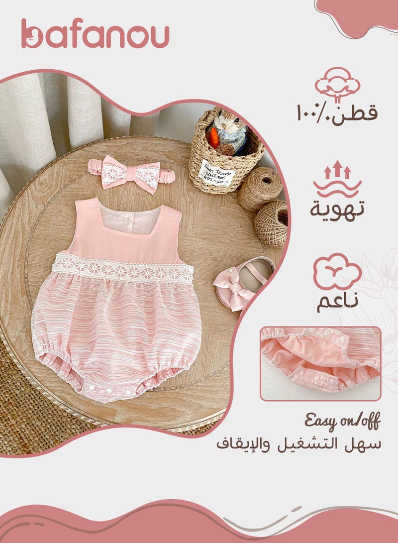 Bafanou Bafanou Baby Girls Solid Color Playsuit Infant Sleeveless Romper Newborn Girls Toddler Breathable Clothing  - Image 2