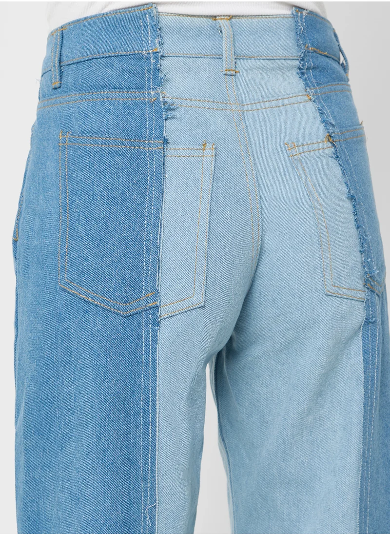 Ginger Mid Rise Colorblock Wide Leg Jeans