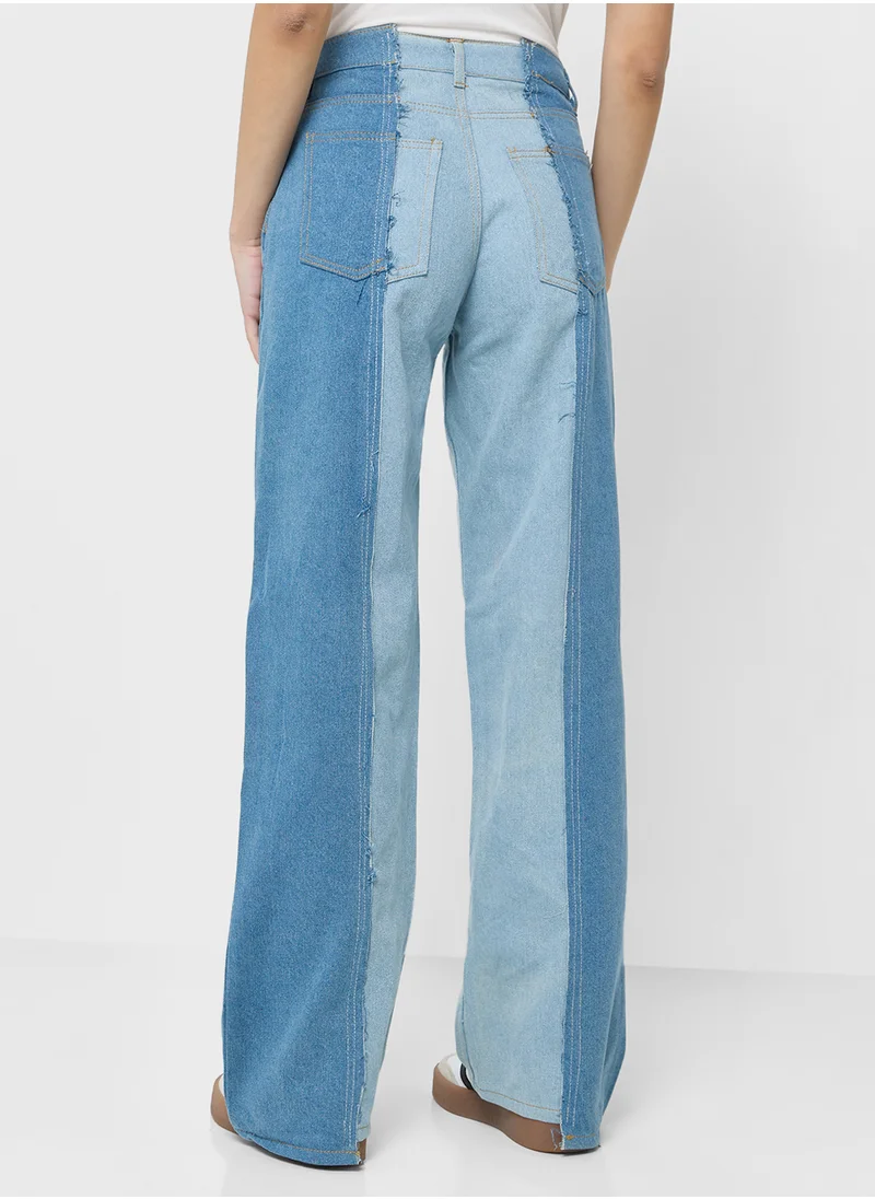 Ginger Mid Rise Colorblock Wide Leg Jeans