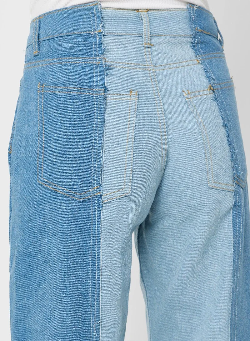 Ginger  Mid Rise Colorblock Wide Leg Jeans for Women | Best Price UAE