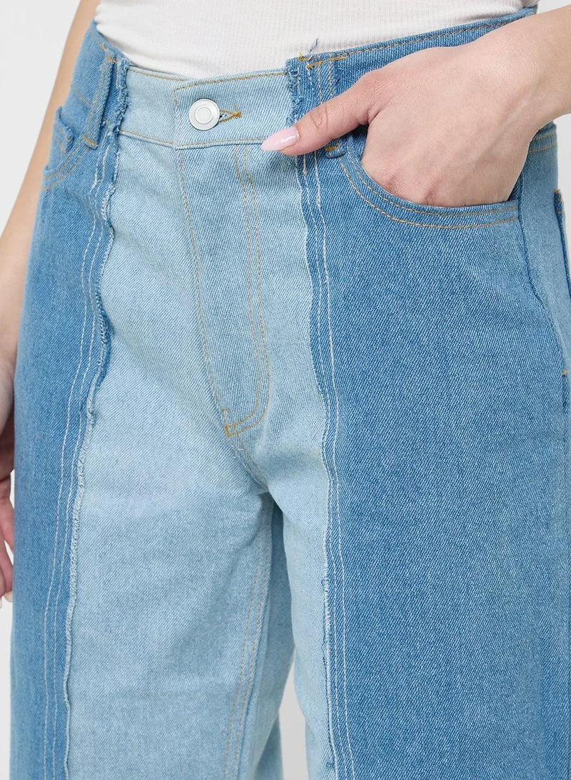 Ginger  Mid Rise Colorblock Wide Leg Jeans for Women | Best Price UAE