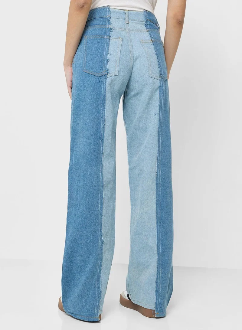 Ginger  Mid Rise Colorblock Wide Leg Jeans for Women | Best Price UAE