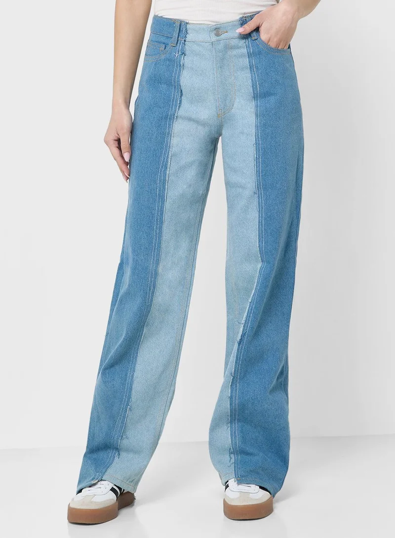 Ginger  Mid Rise Colorblock Wide Leg Jeans for Women | Best Price UAE