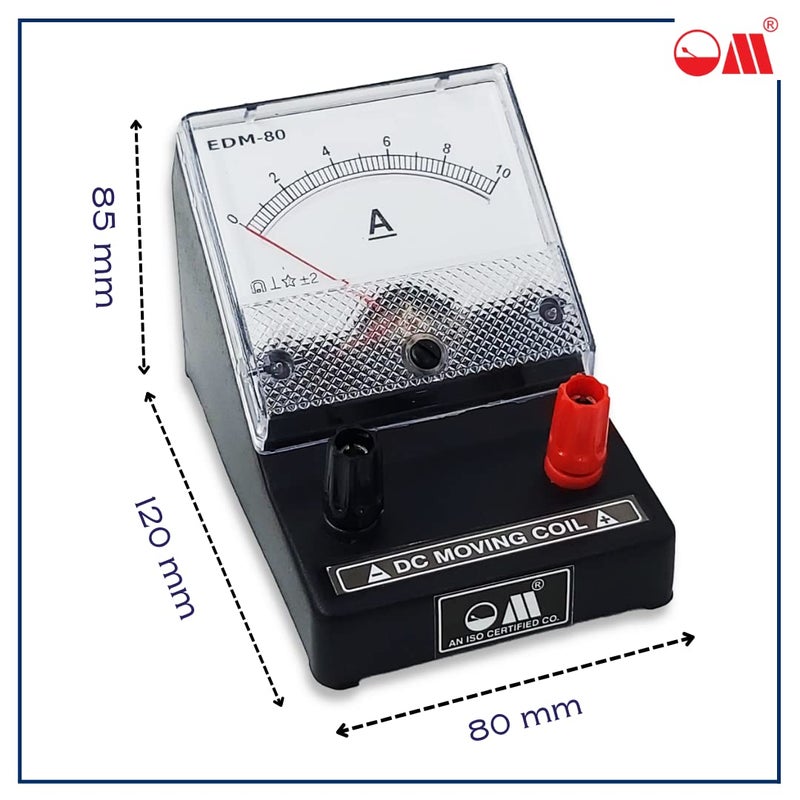 OM ® Meters EDM-80 Desk Stand Analog 0-10 A Ammeter | Moving Coil Ampere Meter | Meter For Educational purpose | Black - Image 5
