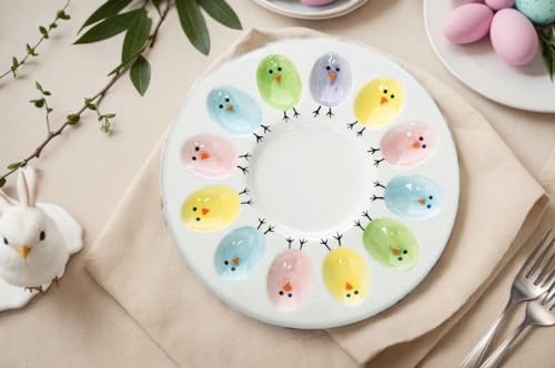 HSHQING Ceramic Deviled Egg Platter Holder Easter Chicks Plates Egg Serving Tray for Hold n Devil Dozen Eggs - Image 4