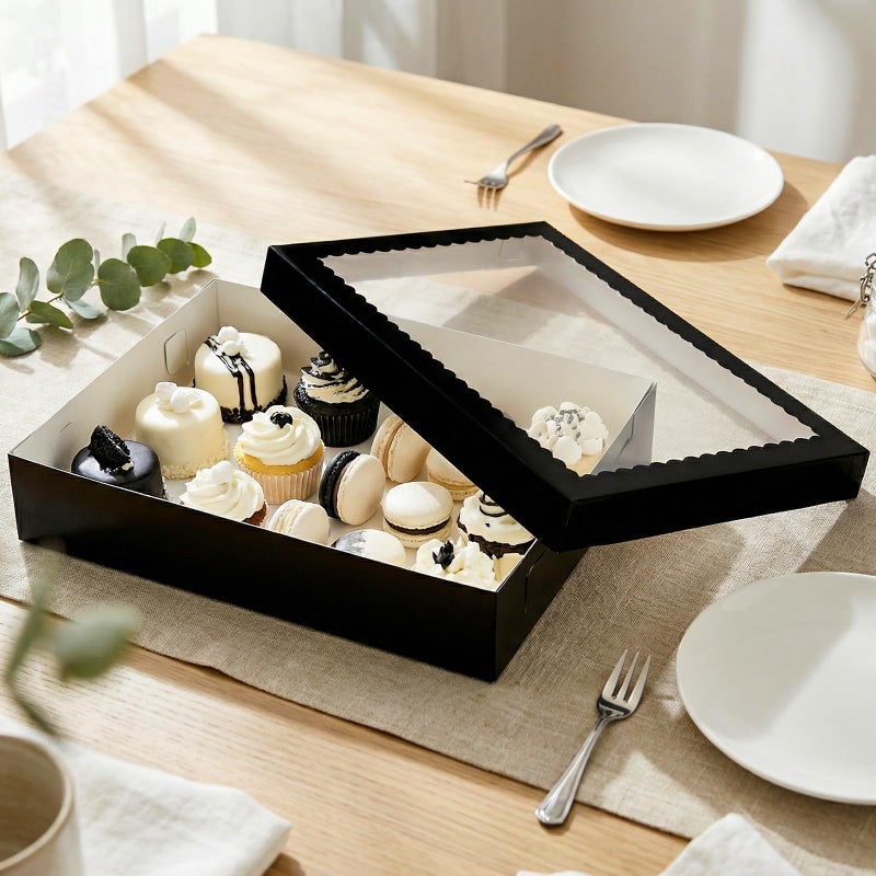 Sinload 10 Pcs 19x14x4 Inch Half Sheet Cake Boxes 5pcs Large Rectangle Bakery Boxes with 5pcs Cake Boards for Pastry Baking, Cupcakes, Donuts, Cookies, Pie Treat Packaging (Black) - Image 4