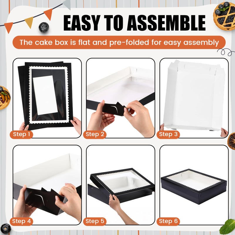 Sinload 10 Pcs 19x14x4 Inch Half Sheet Cake Boxes 5pcs Large Rectangle Bakery Boxes with 5pcs Cake Boards for Pastry Baking, Cupcakes, Donuts, Cookies, Pie Treat Packaging (Black) - Image 3