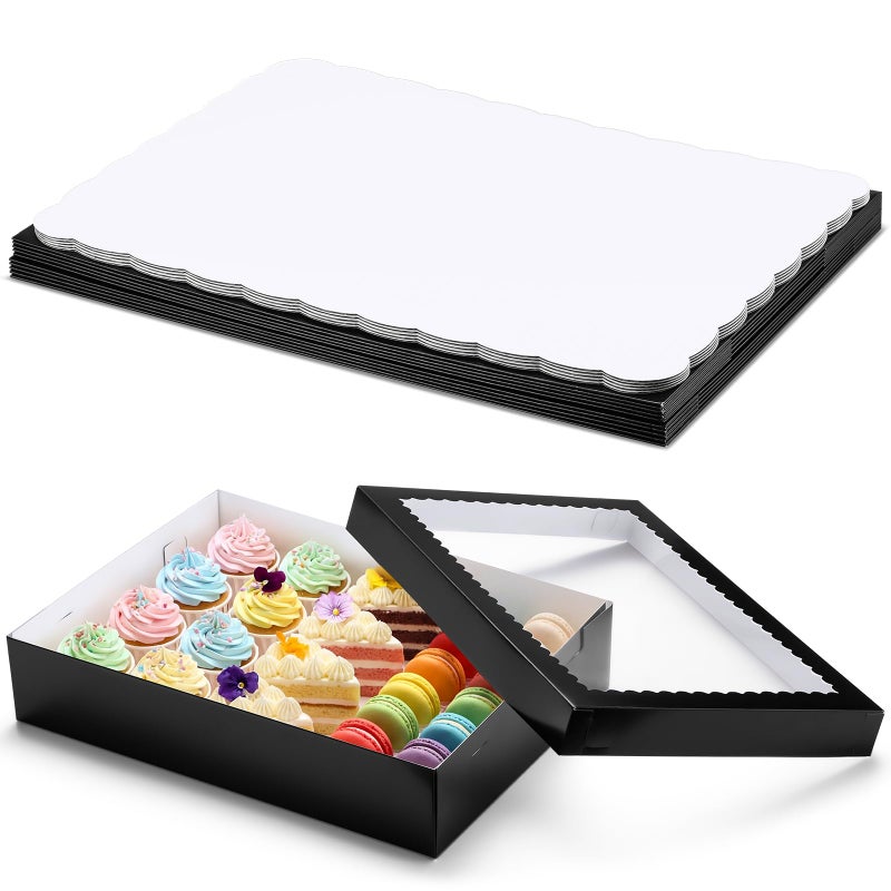 Sinload 10 Pcs 19x14x4 Inch Half Sheet Cake Boxes 5pcs Large Rectangle Bakery Boxes with 5pcs Cake Boards for Pastry Baking, Cupcakes, Donuts, Cookies, Pie Treat Packaging (Black) - Image 1
