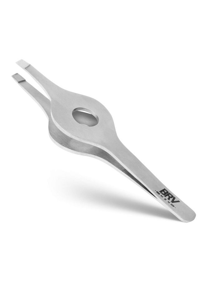 BRV MEN - Rv Men Wide Grip Slant Tweezers German Stainless Steel Handfiled Slanted Tips For Ultraprecision Tweezers For Eyebrows And Nose/Ear/Facial Hair Professional Grade (Silver) - Image 1