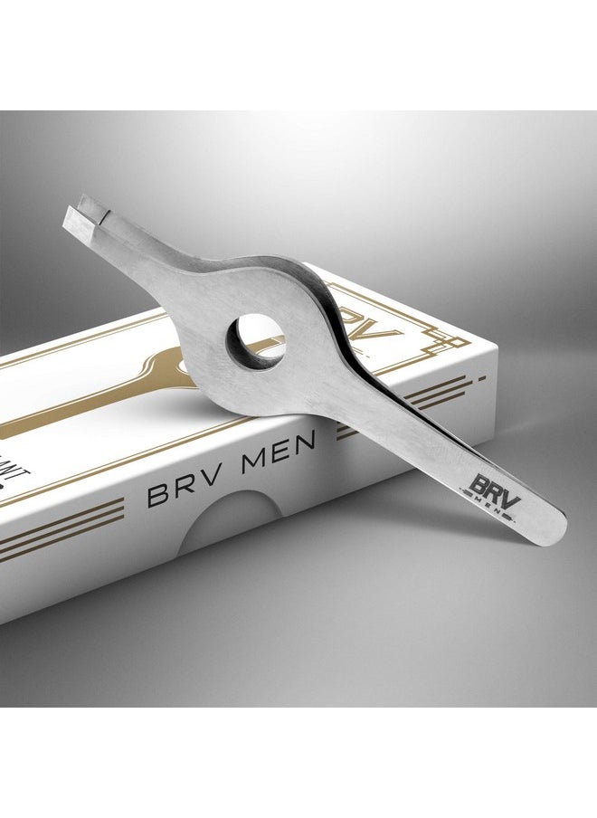 BRV MEN - Rv Men Wide Grip Slant Tweezers German Stainless Steel Handfiled Slanted Tips For Ultraprecision Tweezers For Eyebrows And Nose/Ear/Facial Hair Professional Grade (Silver) - Image 1