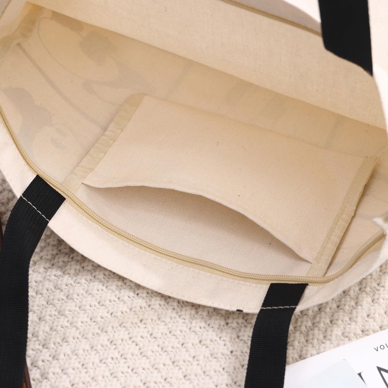 Baglemon Canvas Tote Bag for Women, Aesthetic Shoulder Handbag with Zipper & Inner Pockets - Image 2