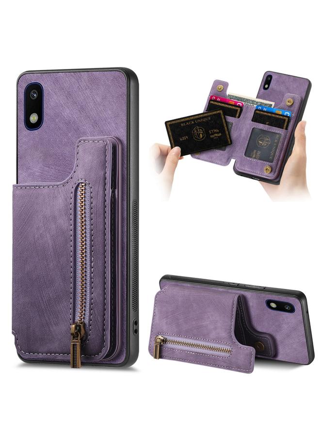 Green Tiger For Samsung Galaxy A10 Retro Leather Zipper Wallet Back Phone Case(Purple)