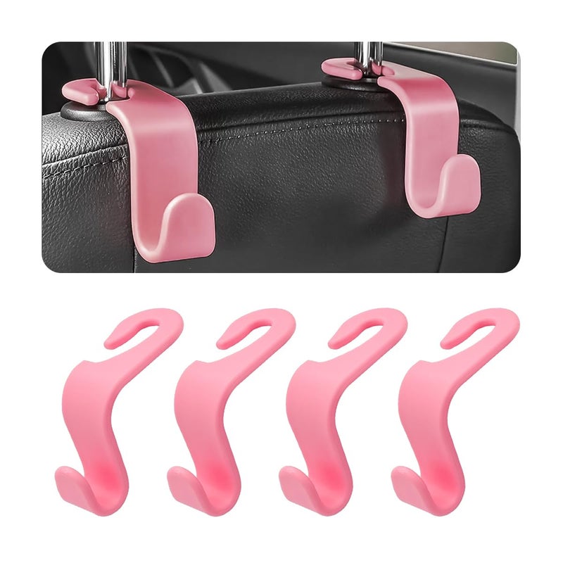 Hanemia 4PCS Car Back Seat Headrest Hooks Rear Car Seat Storage Headrest Hanger Holder Hooks Organizer Universal Auto Interior Accessories for Bag Purse Handbag Cloth Coats Grocery Pink - Image 3