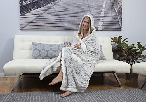 Chic Home HS3297-AN 1 Piece Wavy Animal Print Sherpa Lined Design 51x71 Snuggle Hoodie Light Grey - Image 2