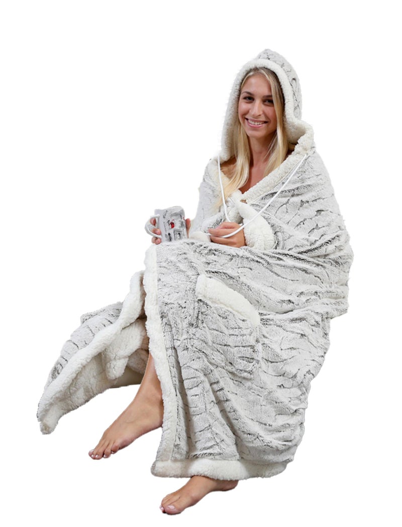 Chic Home HS3297-AN 1 Piece Wavy Animal Print Sherpa Lined Design 51x71 Snuggle Hoodie Light Grey - Image 4