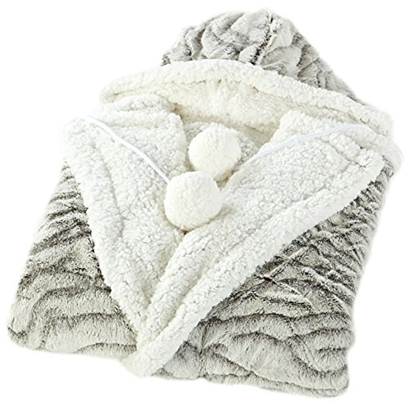 Chic Home HS3297-AN 1 Piece Wavy Animal Print Sherpa Lined Design 51x71 Snuggle Hoodie Light Grey - Image 1