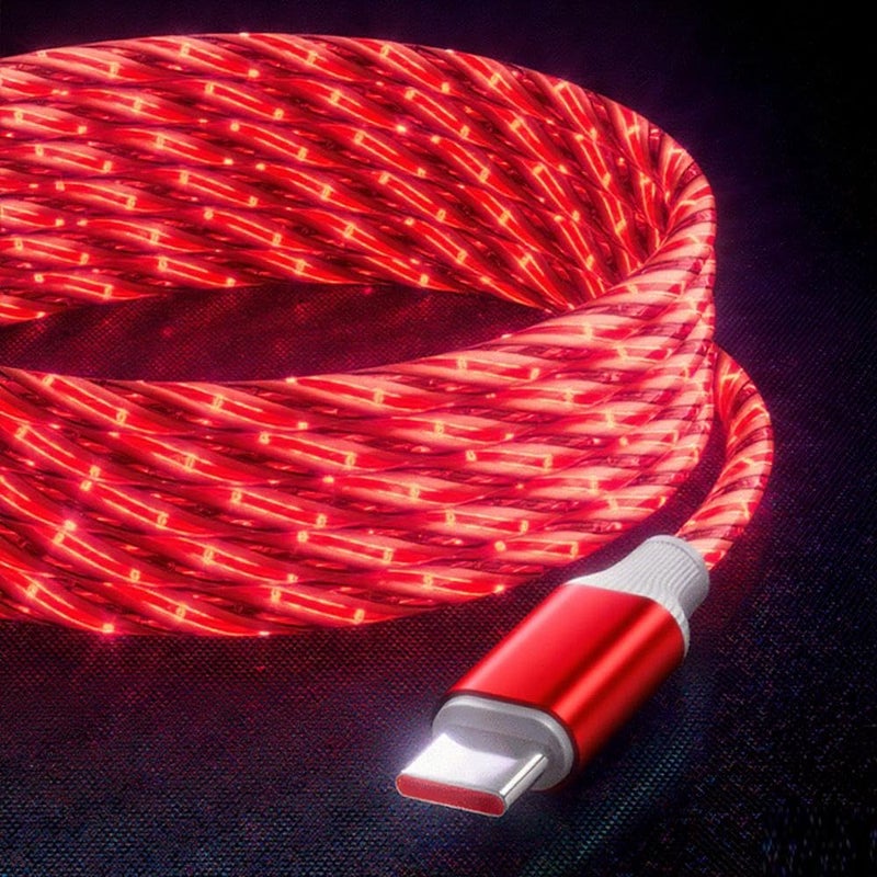 IHAO كابل شحن سريع IHAO USB-A إلى Type-C بقدرة 60 واط، شاحن هاتف، سرعة بيانات عالية، إضاءة LED باردة متدفقة مرئية لجميع أجهزة USB-C - 39 بوصة أحمر نجمي - Image 3