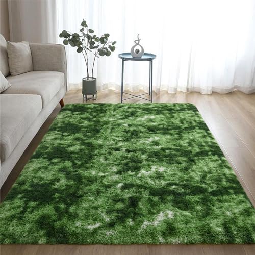 DweIke Fluffy Dark Green Rugs for Bedroom Living Room, 5x8 Large Soft Plush Shaggy Tie-Dyed Forest Moss Green Girls Boys Kids Rug, Non-Slip and Machine Washable Carpet for Dorm Nursery Decor - Image 5