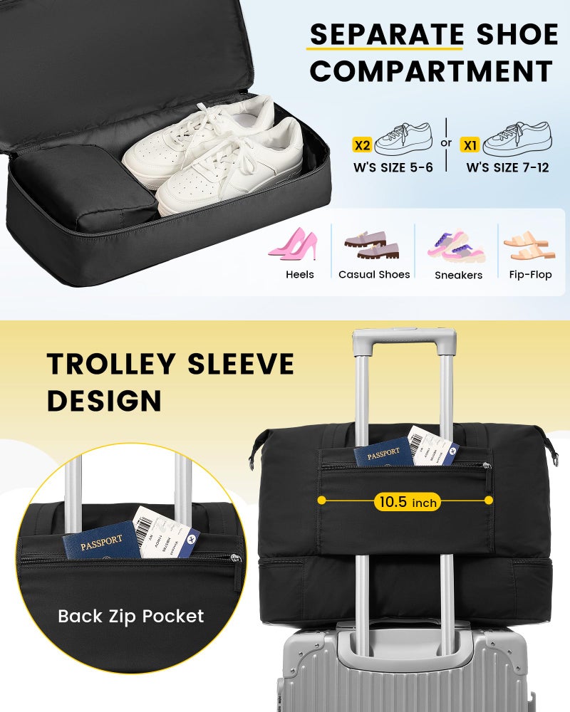 Vorspack Duffle Bag for Travel - 40L Gym Bag for Women Men Personal Item Travel Bag with Shoe Pocket Toiletry Bag Lightweight Carry On Bag for Weekender Overnight Sports - Black - Image 4