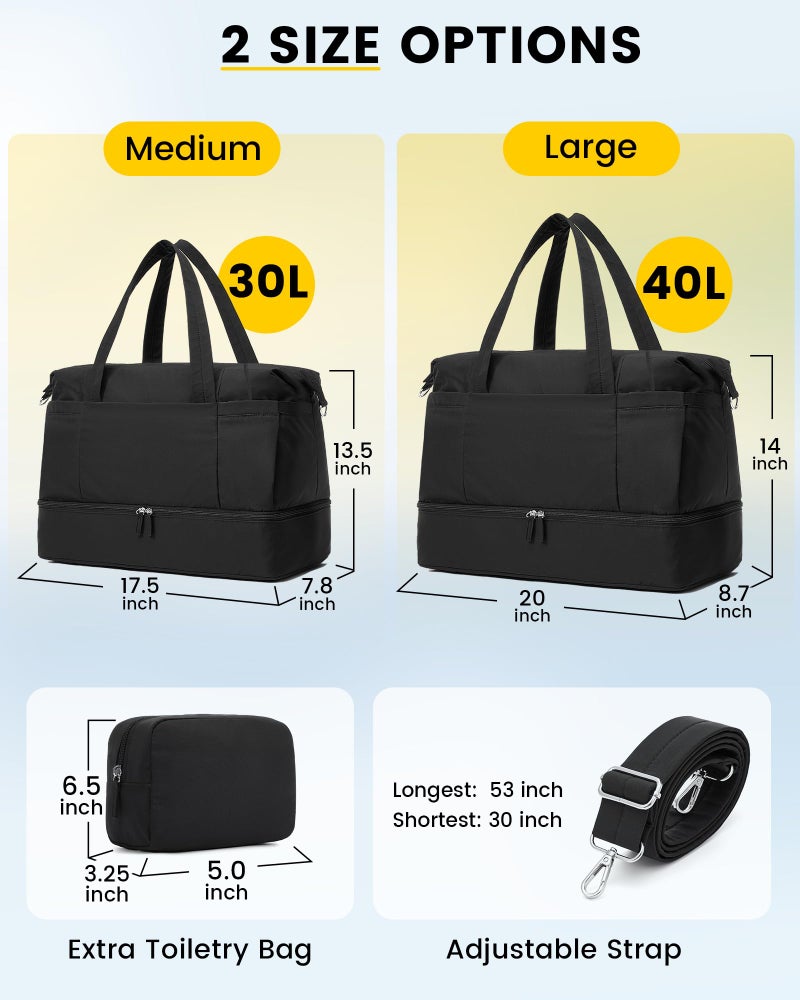 Vorspack Duffle Bag for Travel - 40L Gym Bag for Women Men Personal Item Travel Bag with Shoe Pocket Toiletry Bag Lightweight Carry On Bag for Weekender Overnight Sports - Black - Image 2