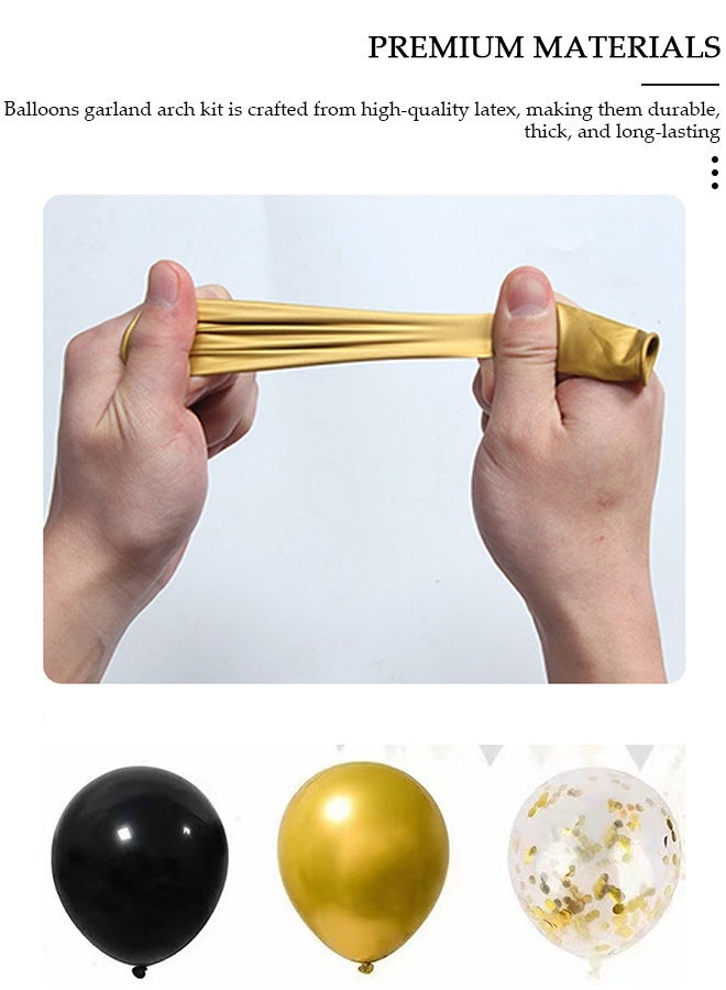 DUNISO 133pcs Black and Gold Balloons Garland Arch Kit Black Metal Gold and Metallic Confetti Gold Balloons for Shower Birthday Wedding Bachelorette Party Decorations Supplies Anniversary - Image 5