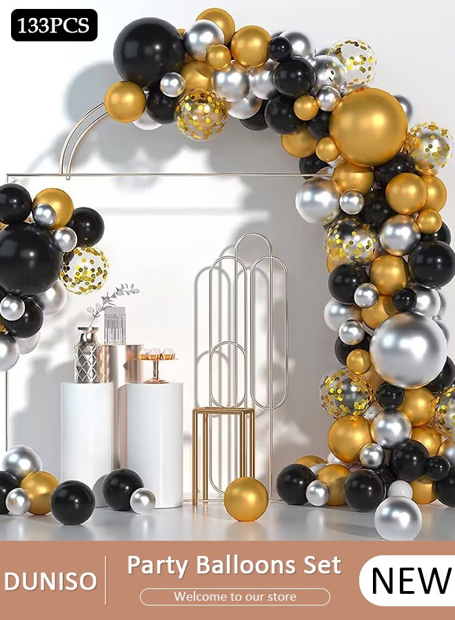 DUNISO 133pcs Black and Gold Balloons Garland Arch Kit Black Metal Gold and Metallic Confetti Gold Balloons for Shower Birthday Wedding Bachelorette Party Decorations Supplies Anniversary - Image 1