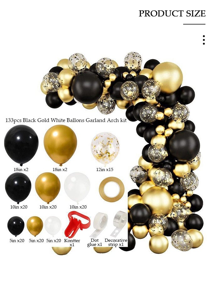 DUNISO 133pcs Black and Gold Balloons Garland Arch Kit Black Metal Gold and Metallic Confetti Gold Balloons for Shower Birthday Wedding Bachelorette Party Decorations Supplies Anniversary - Image 2