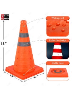 RACO RACO 18-Inch Collapsible Safety Cone – Multi-Purpose Reflective Pop-Up Traffic Cone with Flashing Light (Orange)  - Image 3