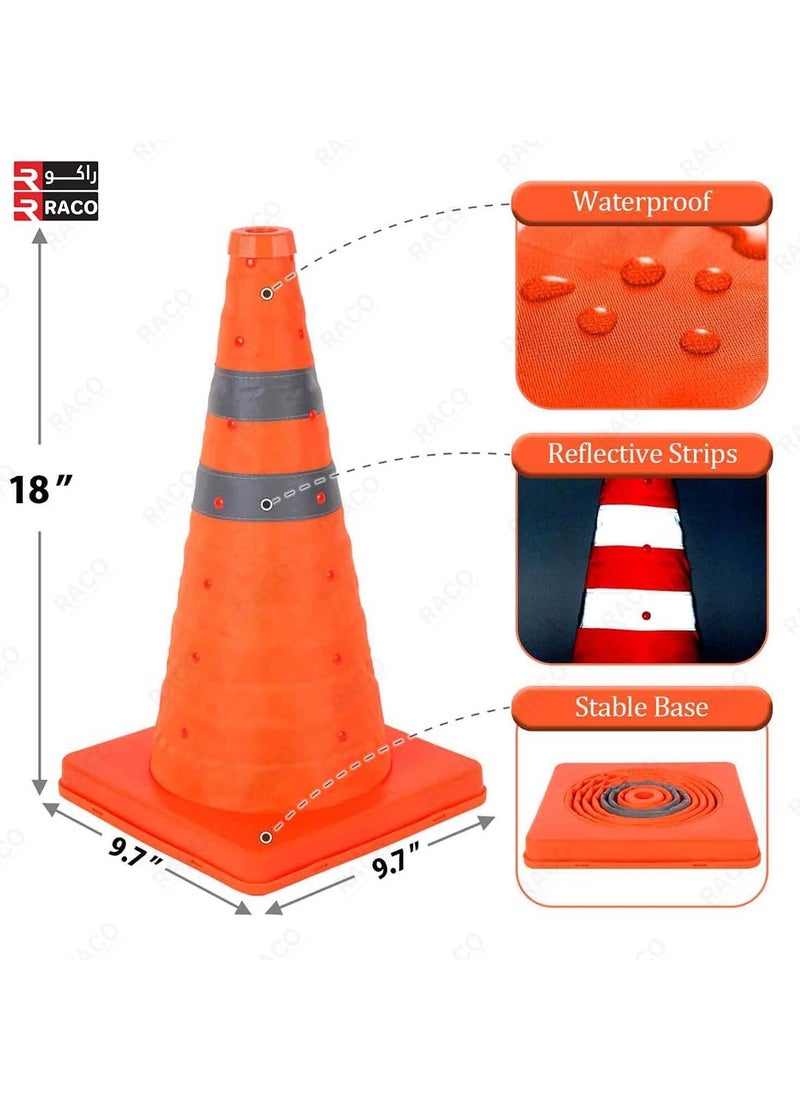 RACO - RACO 18-Inch Collapsible Safety Cone – Multi-Purpose Reflective Pop-Up Traffic Cone with Flashing Light (Orange) - Image 1