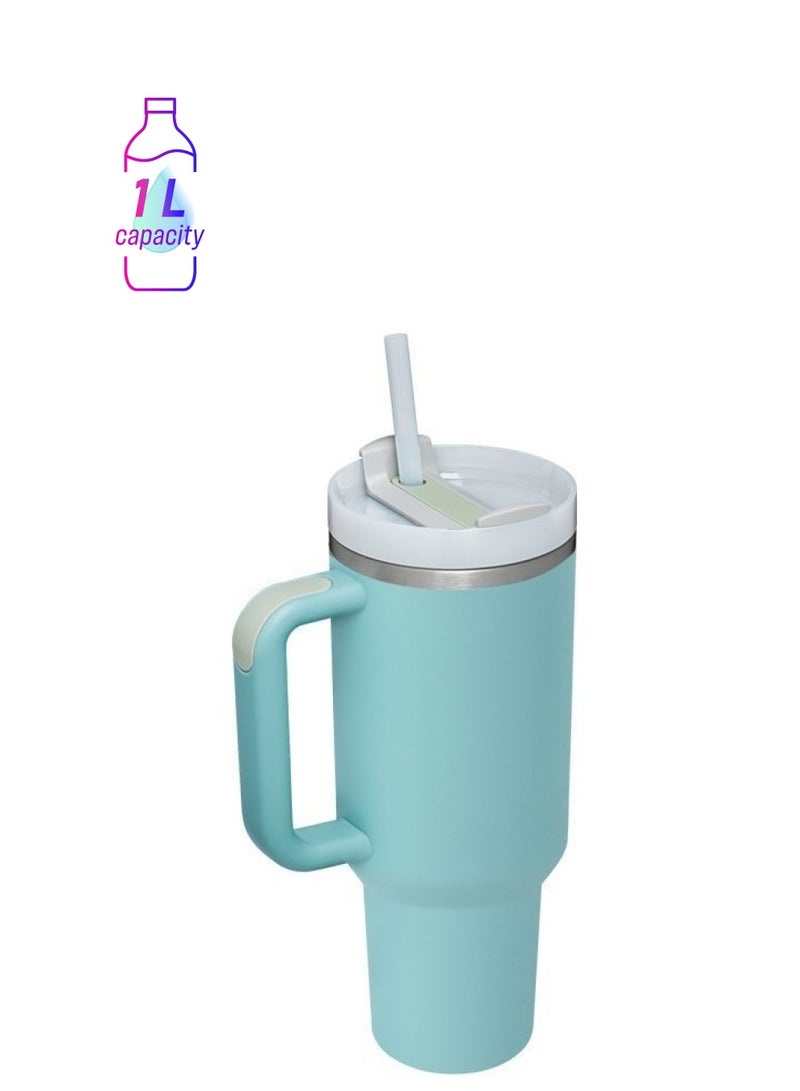 آذاد تمبلر 40 إتش زد كوب القهوة المثلج مع المقبض وكأس التفريغ بالفولاذ المقاوم للصدأ العازل بالقش لزجاجات المياه الساخنة والباردة