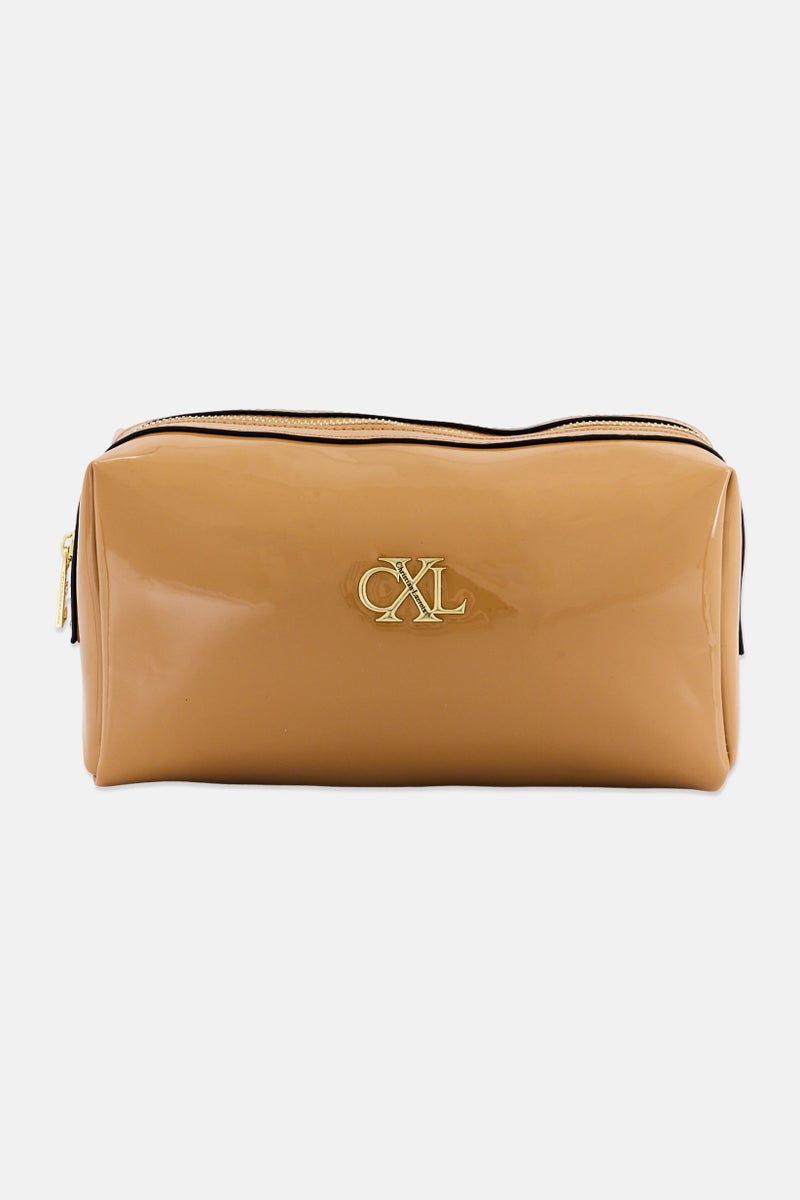 Christian Lacroix Women Brand Logo Makeup Bag, Tan - Image 1