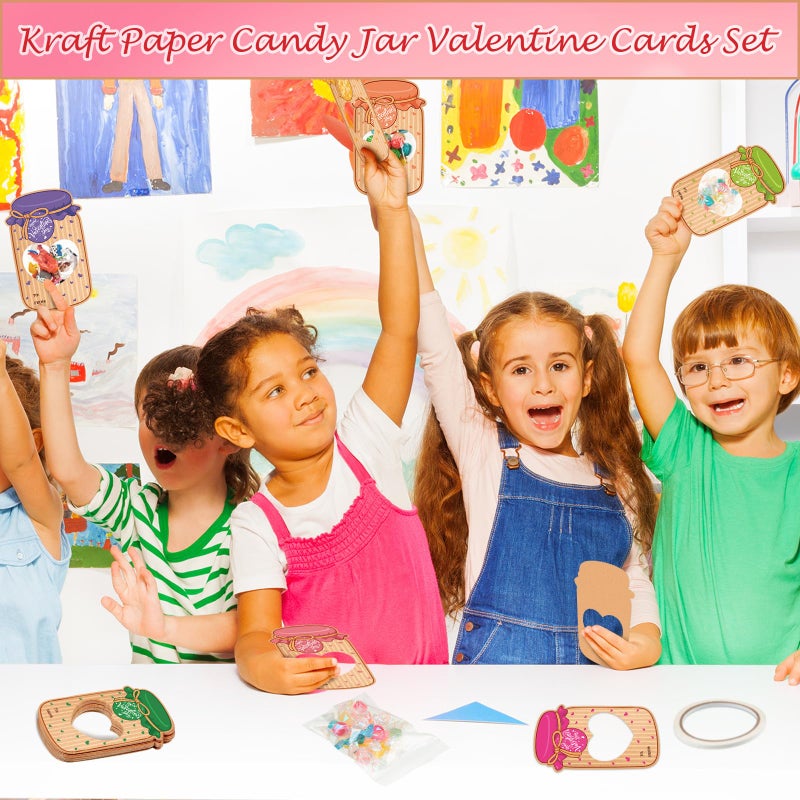 ReliThick 100 Set Valentines Day Candy Cards Candy Making Kit Kraft Paper Mason Jar Personalized Valentine Exchange Cards for Prize Party Gifts(Classic) - Image 5