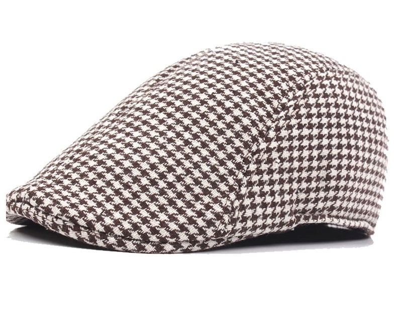 RR DESIGN Ivry/Golf/Flat Tweed Hats for Men-Pack of 1-Free Size- (Brown & white Houndstoch pattern) - Image 1
