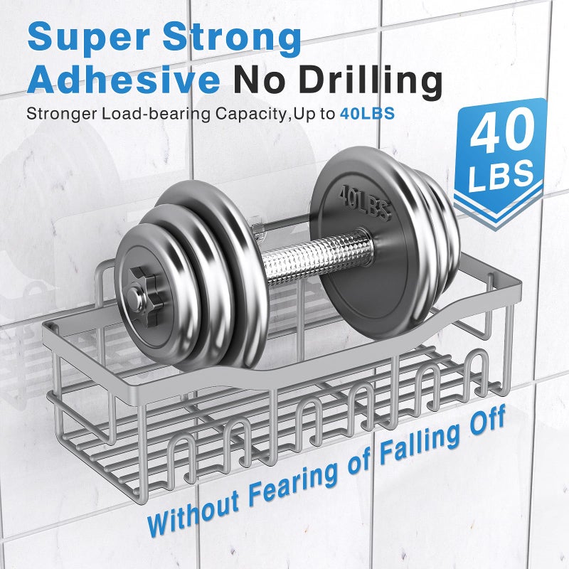 EUDELE 5-Pack Rustproof Stainless Steel Shower Caddy â€“ No Drill Adhesive Bathroom Organizer with Large Capacity, Spacious Shower Shelves for Inside Shower, Kitchen & Home Decor Storage-XL Size - Image 4