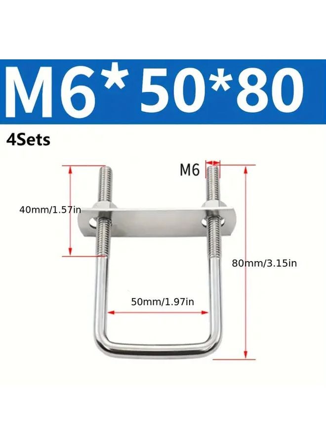 4 Sets M6 Stainless Steel U Shaped Fasteners 30x95mm Right Angle Clamps with Screws - Image 3