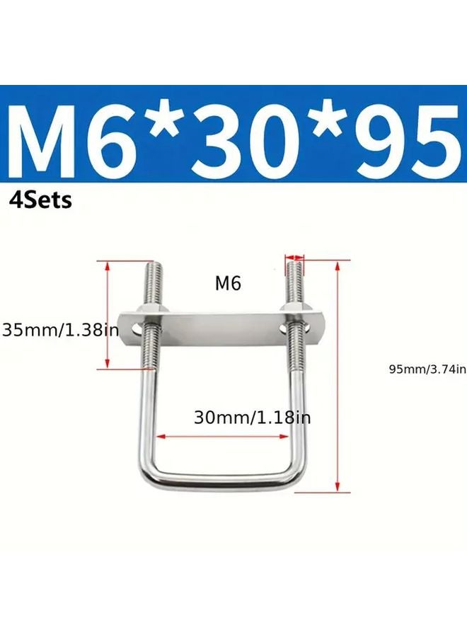 4 Sets M6 Stainless Steel U Shaped Fasteners 30x95mm Right Angle Clamps with Screws - Image 1