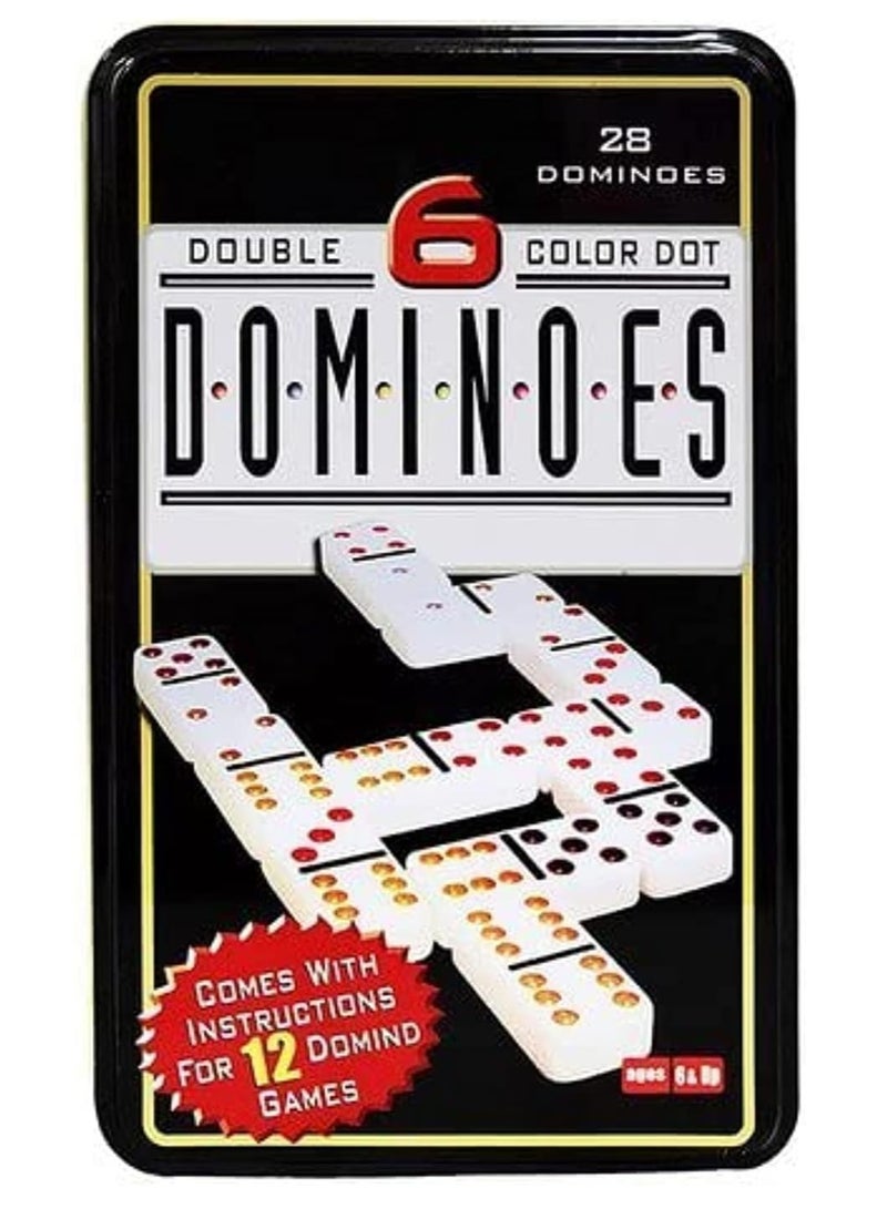 Dominoes Double 6 set with Color Dots for Classic Board Games and Family Games Double Six Standard Dominos Set 28 Tiles in Tin Case - Image 1