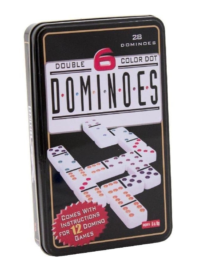 Dominoes Double 6 set with Color Dots for Classic Board Games and Family Games Double Six Standard Dominos Set 28 Tiles in Tin Case - Image 2