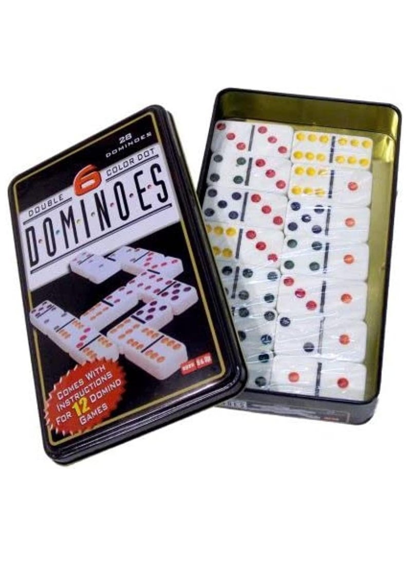 Dominoes Double 6 set with Color Dots for Classic Board Games and Family Games Double Six Standard Dominos Set 28 Tiles in Tin Case - Image 3