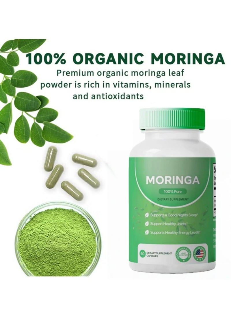 مورينجا كبسولات مسحوق المورينجا مسحوق المورينجا الغني بالعناصر الغذائية النقية، مضاد أكسدة طبيعي أخضر، غذاء خارق يدعم الطاقة وصحة البشرة وصحة الأمعاء - Image 2