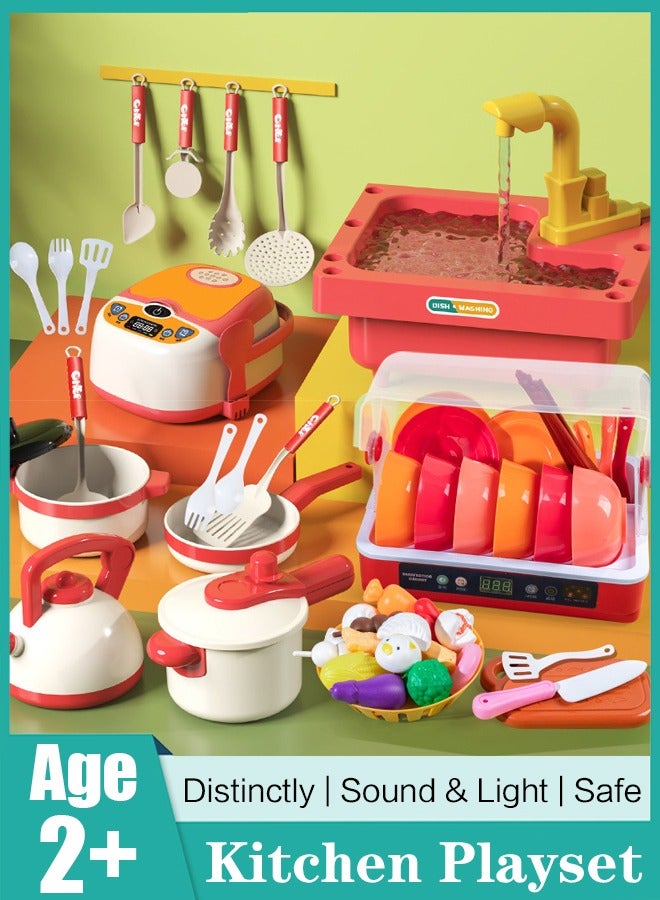 Kids Play Kitchen Accessories Set, 55pcs Toddler Kitchen Playset with Sound  Light, Mini Kitchen Set for Kids,Toddler Pretend Cooking Play Pots, Pans, Utensils Cookware,Cooking Stove with Steam and - Image 1