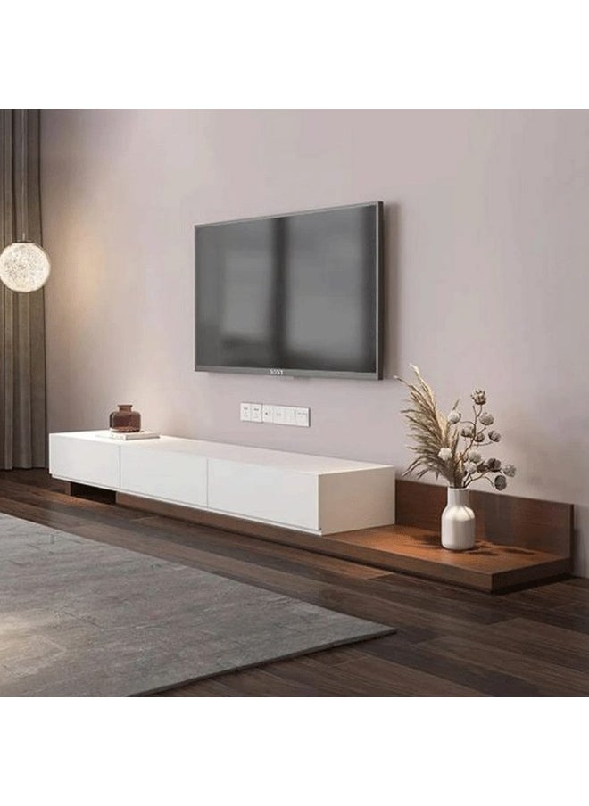 هومزمارت طاولة تلفاز ام دي اف أبيض وبني - 40×210×35 سم  - Image 1